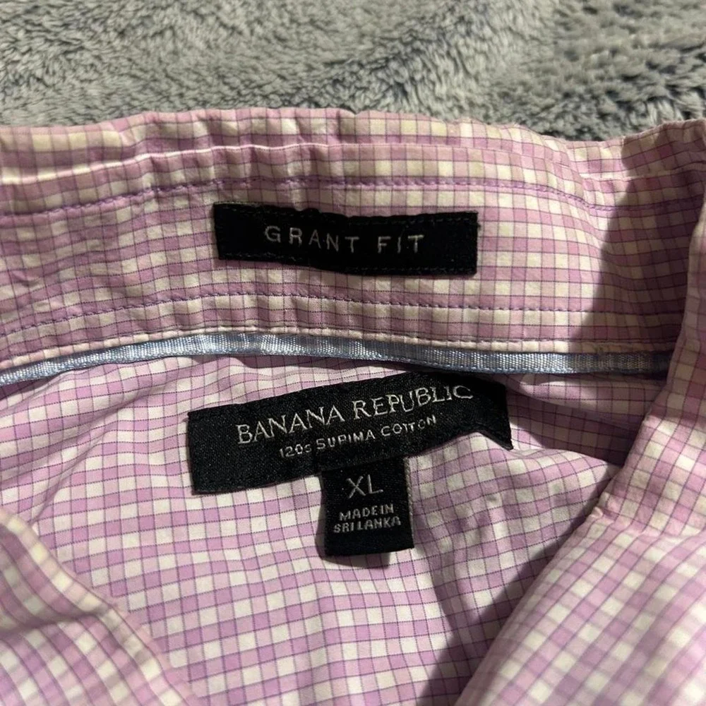 Banana Republic Grant Fit Men's XL Pink White Check Supima Cotton Button Shirt